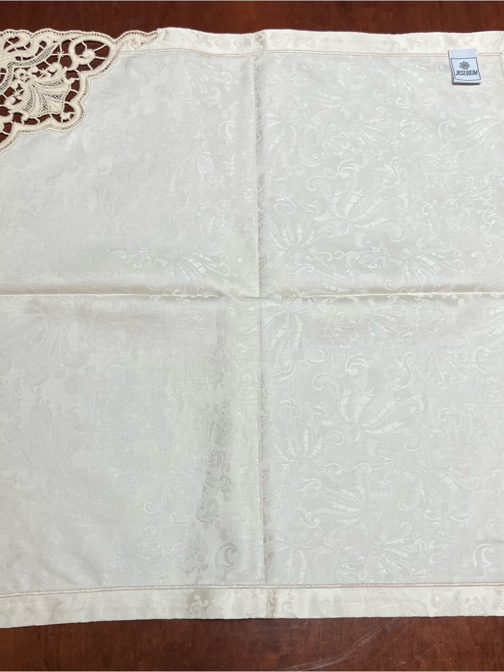 Jesurum Italian Cotton Cream Embroidered Napkins Damask (4) Lace 18in Square - Picture 6 of 6